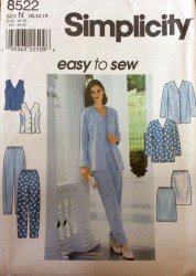 8522 EZ SIMPLICITY BUTTON V-TOP,  LONG JACKET, BOTTOMS PATTERN 10-14 UNCUT